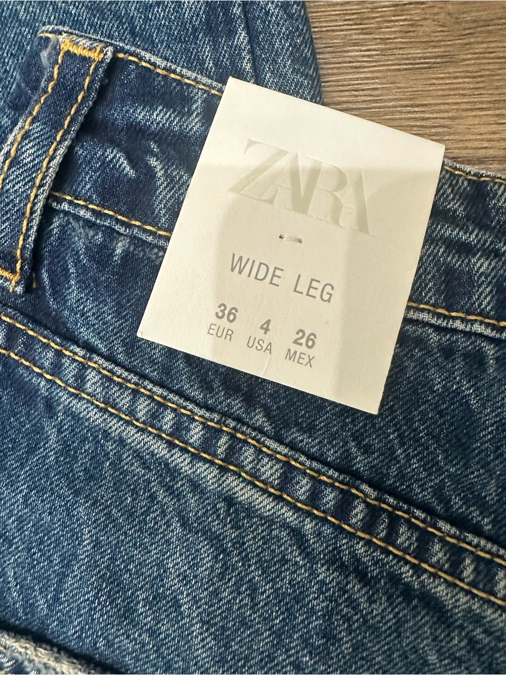 Zara Wide Leg Jeans - Blue with Gold Stitching